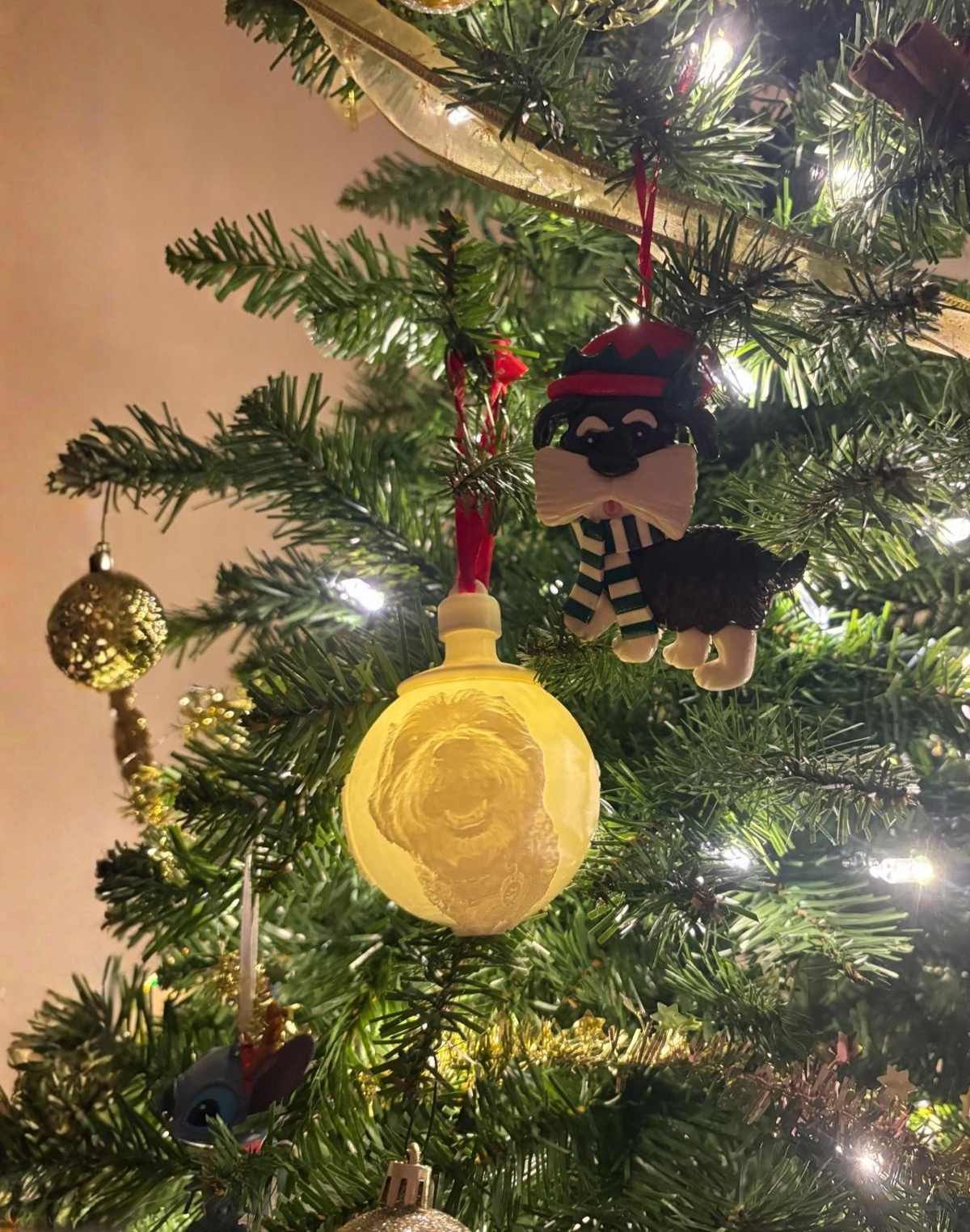 Dog ornament on christmas tree