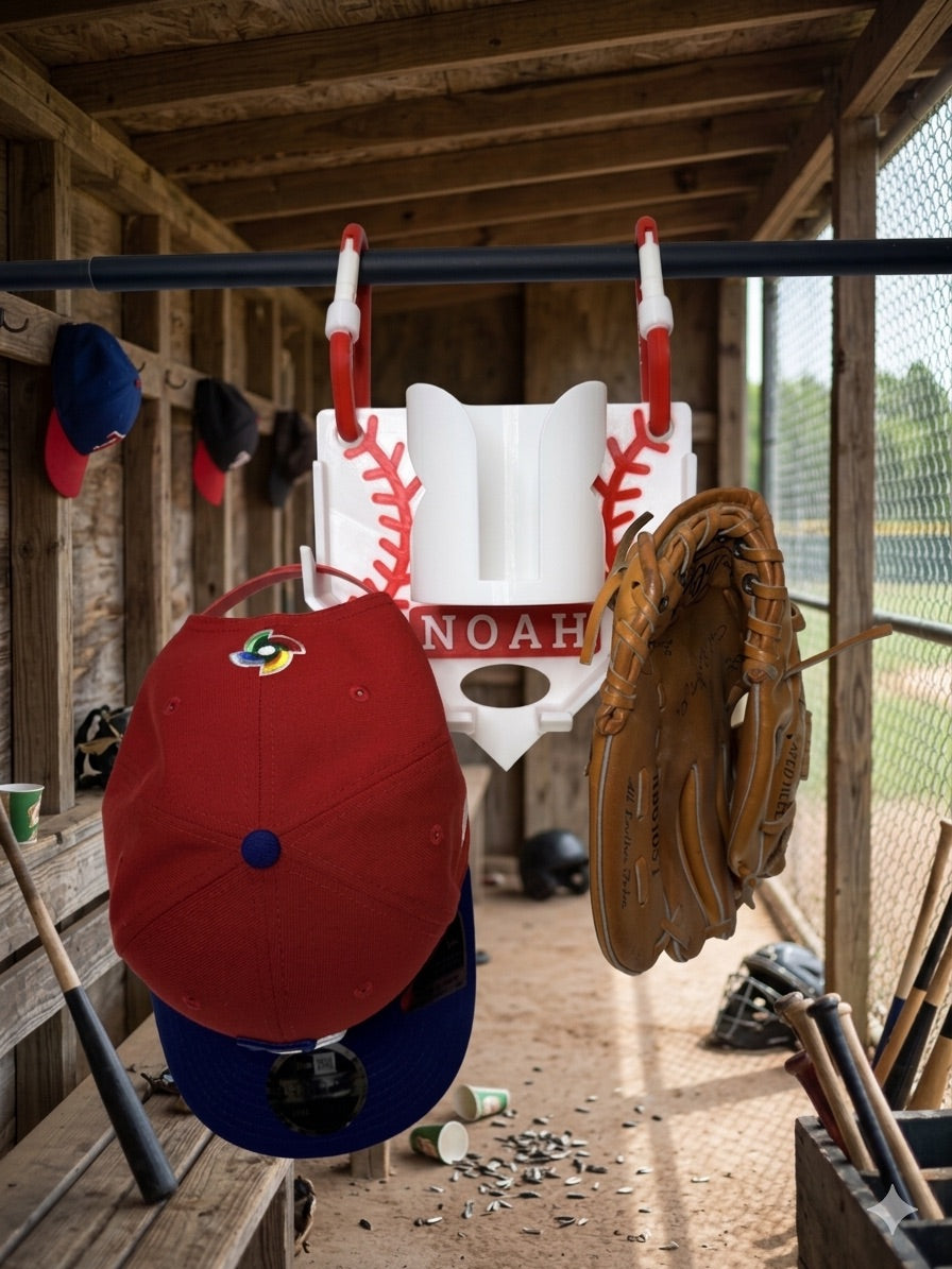 Personalized Baseball Dugout Caddy with hat and mitt